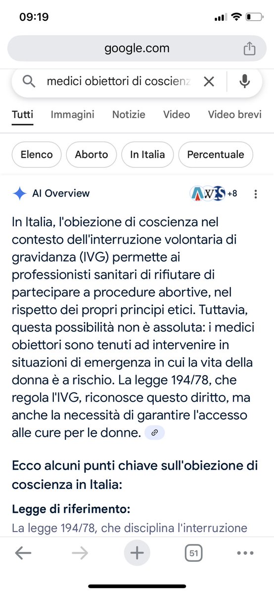 Bibolotty's tweet image. Google è il male. Ho appena chiesto info sui medici obiettori di coscienza in Italia e lui (o meglio lei visto che parliamo di AI) mi ha risposto placidamente. Eppure so di donne che devono girare mezza Italia e sentirsi bestie disumane. Google è sofisticazione della realtà.