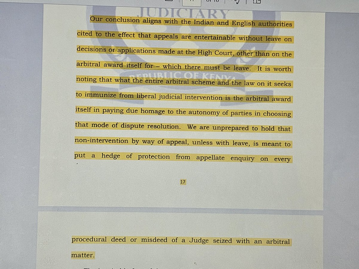 joshuamalidzo's tweet image. #hotoffthebench
Interesting!
Arbitration:
The principle of autonomy of parties does not bar a party from appealing to COA, where one is challenging a procedural misdeed of a judge handling an arbitral matter such as whether a judge should recuse himself.