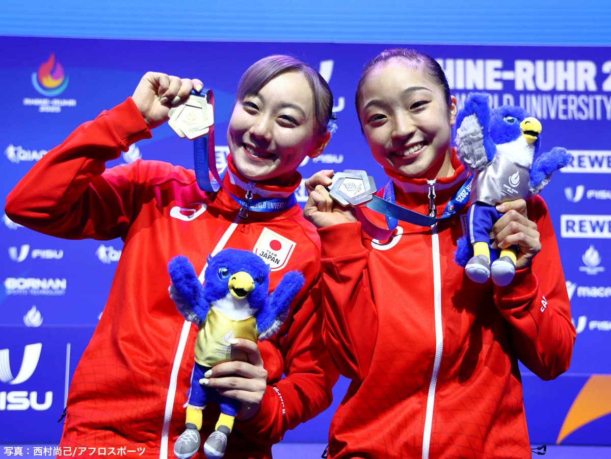 TeamJapan's tweet image. ライン・ルールFISUユニバーシティゲームズ🇩🇪
#体操競技 🤸
団体に続き、個人種目でも #TEAMJAPAN がメダルを獲得しました✨
【男子 個人総合】
橋本大輝 選手🥇
川上翔平 選手🥈
【女子 個人総合】
宮田笙子 選手🥇
岡村真 選手🥈
【男子 あん馬】
橋本大輝 選手🥈
【男子 平行棒】
角皆友晴…