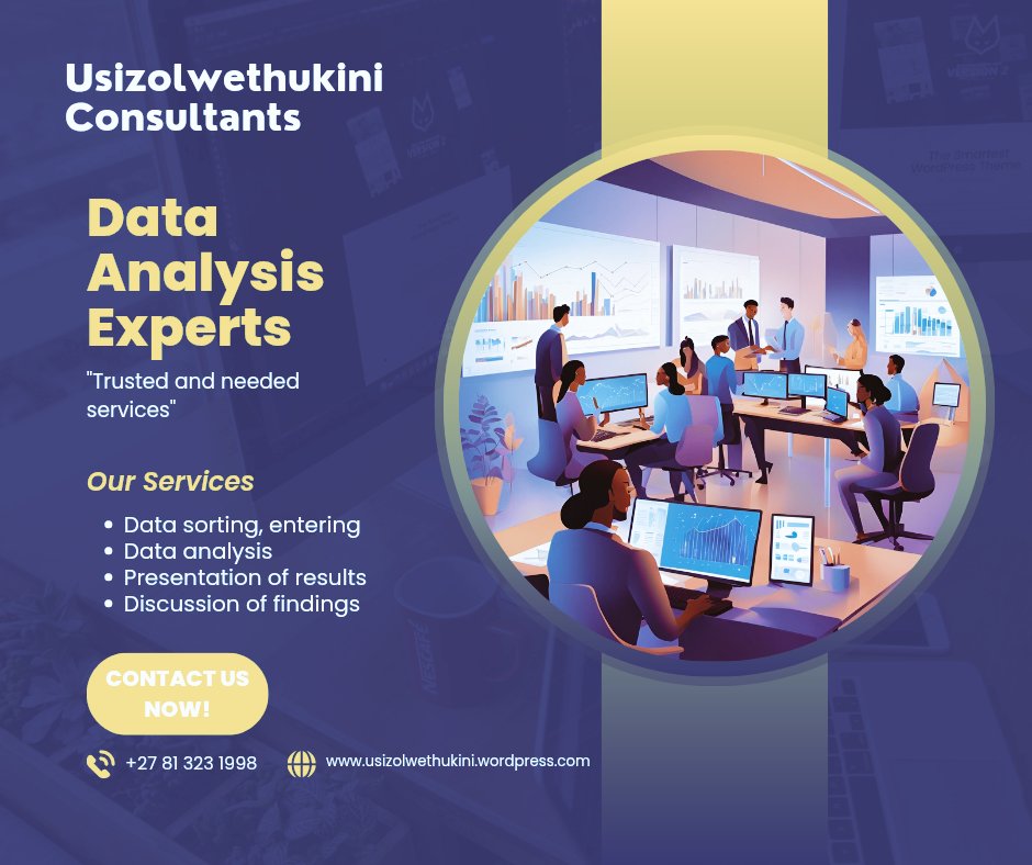 Dumisani Mokoena (@dukes_mokoena) on Twitter photo Are you at the verge of giving up?Looking for #DataAnalys services?
<a href="/UsizoLwethuKini/">Usizolwethukini Research Consultants</a> Analysis tools include:
🔄Nvivo, SPSS, Hyper, Python 🔄RESEARCH, STATAATLAS.ti & more.
🔷Services are charged on an hourly bases:
Honors R350
Masters R450
PhD R550
#OurHelpToYou Liberation Are you at the verge of giving up?Looking for #DataAnalys services?
<a href="/UsizoLwethuKini/">Usizolwethukini Research Consultants</a> Analysis tools include:
🔄Nvivo, SPSS, Hyper, Python 🔄RESEARCH, STATAATLAS.ti & more.
🔷Services are charged on an hourly bases:
Honors R350
Masters R450
PhD R550
#OurHelpToYou Liberation