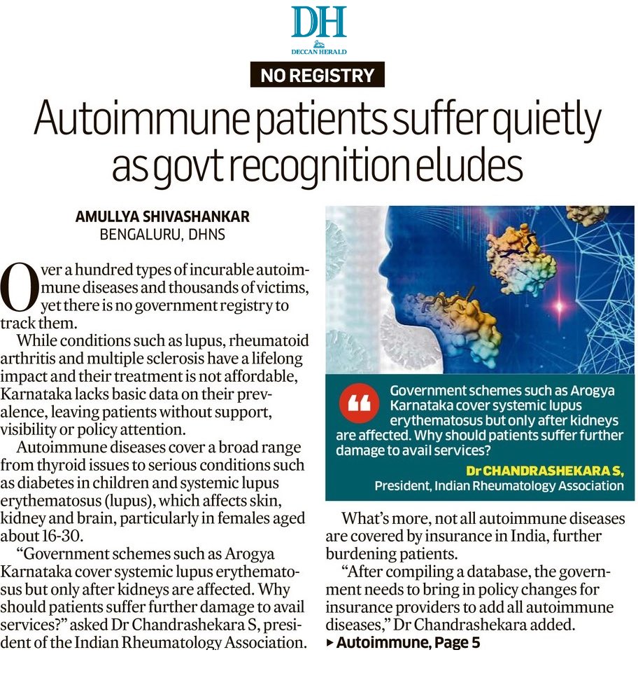 Amullya_23's tweet image. Over a hundred types of incurable autoimmune diseases and thousands of victims yet there is no government registry to track them.
My report in @DeccanHerald
Read here: deccanherald.com/india/karnatak…