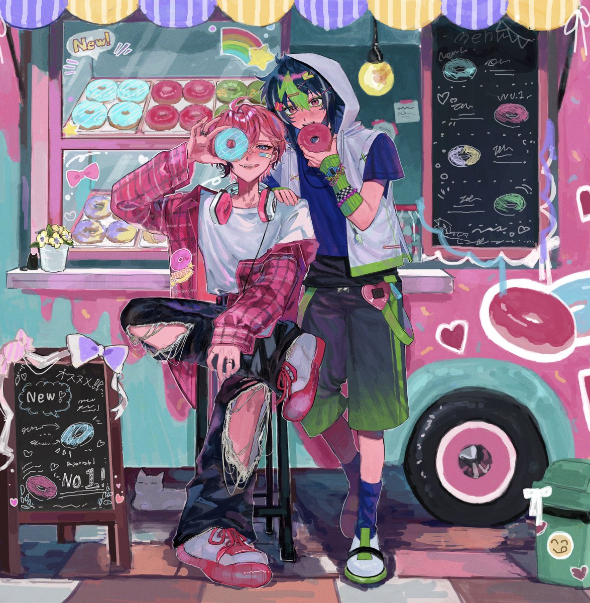ppa_me_'s tweet image. 🍩iCouler絵チャ合作🍩
#絵ライぞ伊波 #紙とウェン

💡　　#mizuumiu
🍱🦖   # ppa_me_
