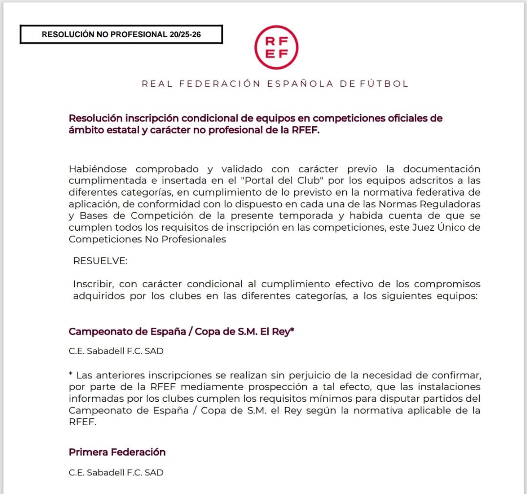 CESSabadell1903's tweet image. ⚠️ ÚLTIMA HORA ⚠️
✅ 𝙀𝙡 𝙎𝙖𝙗𝙖𝙙𝙚𝙡𝙡 𝙚𝙨𝙩á 𝙞𝙣𝙨𝙘𝙧𝙞𝙩𝙤 𝙚𝙣 𝙋𝙧𝙞𝙢𝙚𝙧𝙖 𝙁𝙚𝙙𝙚𝙧𝙖𝙘𝙞ó𝙣 𝙮 𝘾𝙤𝙥𝙖 𝙙𝙚𝙡 𝙍𝙚𝙮 25/26.
💃 𝐑𝐄𝐀𝐃𝐘 🫵