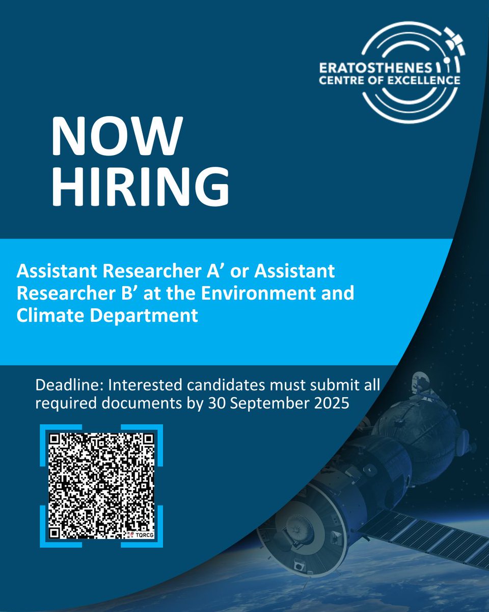 📢We’re #hiring Assistant Researcher A’ or Assistant Researcher B’ at the Environment and Climate Department
📅Applications Deadline: Interested candidates must submit all required documents by 30 September 2025, 14:00 Cyprus time
👉Apply here: eratosthenes.peopleforce.io/careers/v/1367…