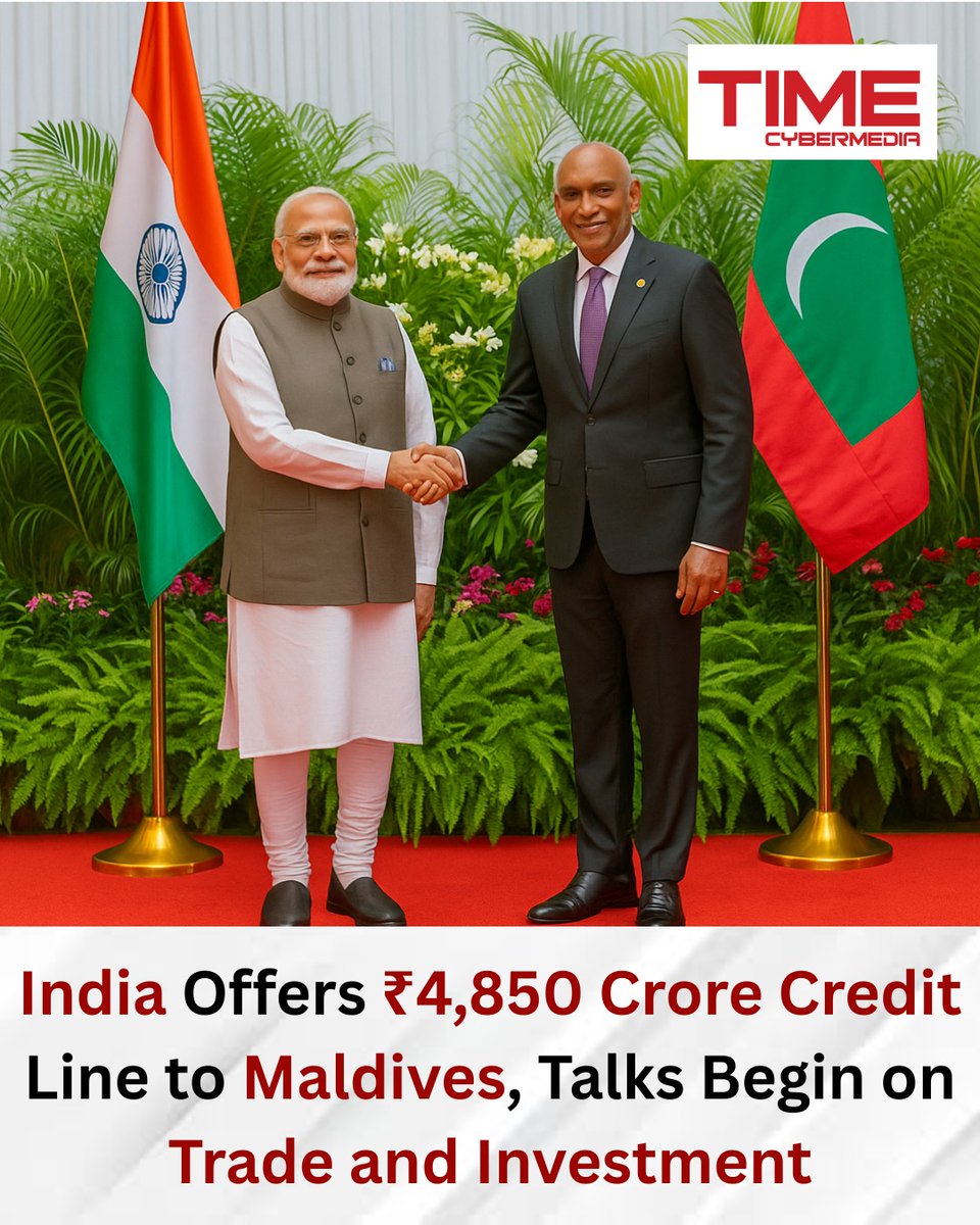 TimeCyberMedia's tweet photo. India Strengthens Regional Ties!
India extends a ₹4,850 crore credit line to the Maldives 🇲🇻 to boost trade, development, and investment cooperation. 

#IndiaMaldives #PMModi #BilateralTies #CreditLine #TradeAndInvestment #SouthAsiaRelations #Geopolitics #Pahalgam https://t.co/XaowBITd6B