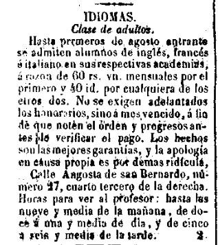 almudenasm_'s tweet image. ¿Habéis visto alguna vez un anuncio de clases de idiomas de siglos atrás...?
Pues aquí tenéis uno del 28 de julio de 1848...