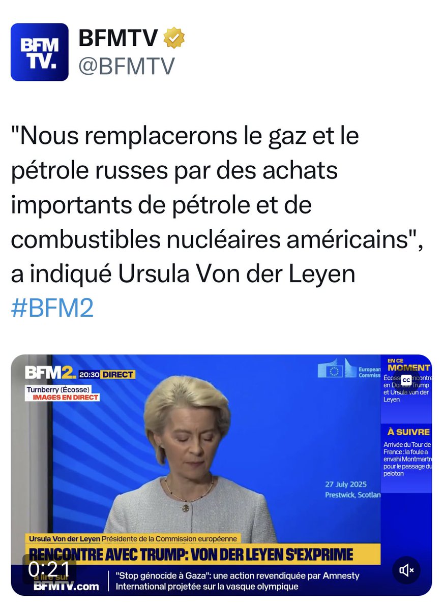 Ben voyons ma cocotte. 
Ce que t’oublies de dire c’est que le gaz russe d’excellente qualité était vendu à prix coutant et arrivait par gazoduc.
Le gaz de schiste américain est pourri, 5 fois plus cher et arrivera par tanker.
T’es bonne en négo toi. Remarque depuis Pfizer on sait