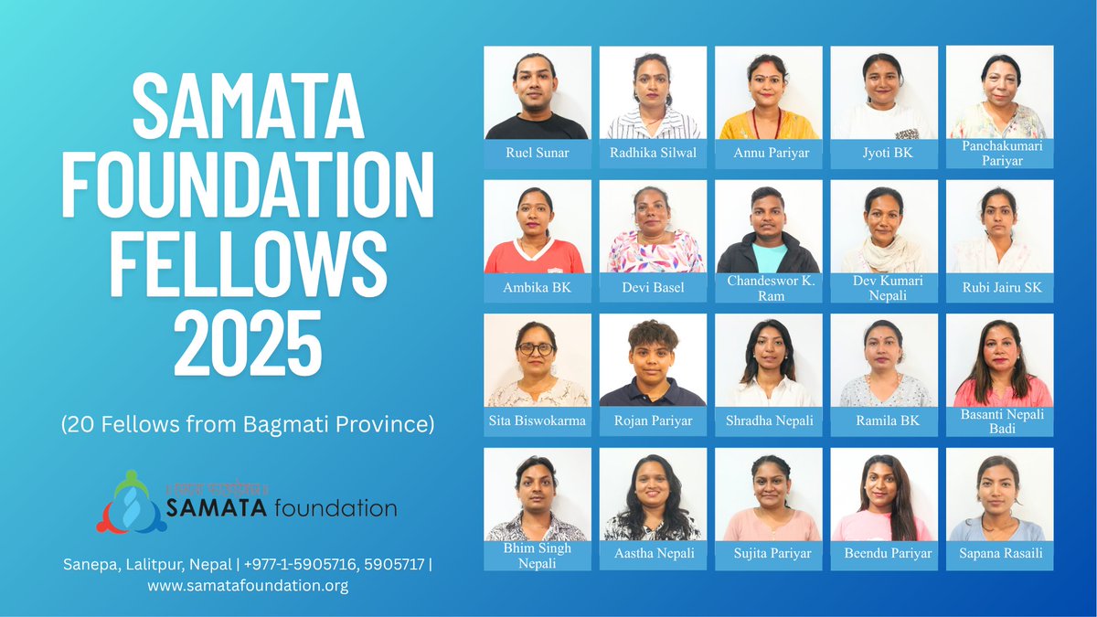 Samata Foundation introduces our 20 Samata Foundation Fellows (SFF) across the Bagmati Province.

Together, we’re challenging and breaking the conventional stereotypes and building a more just and equal society.
#samatafoundationfellow #sff #caste #gender #sexuality