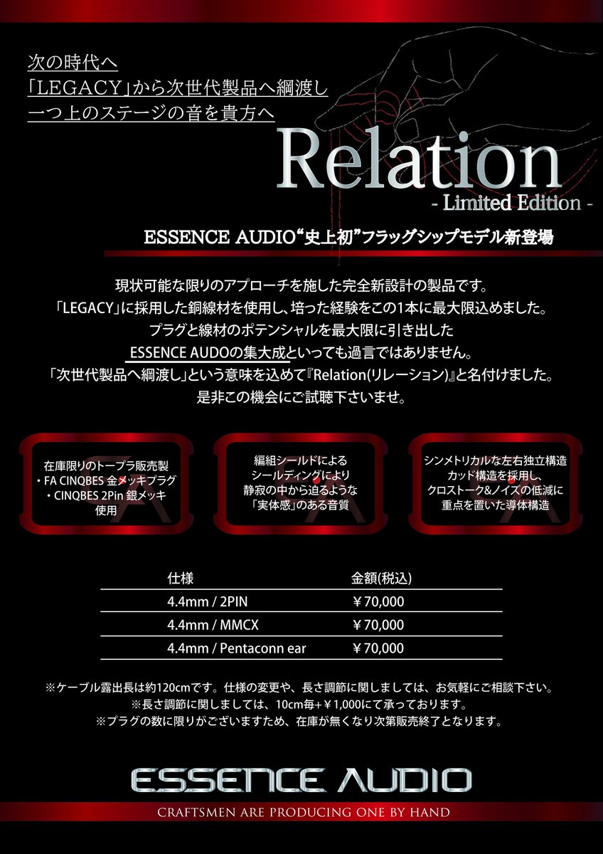 ケーブル・シールド ESSENCE AUDIO JE-F1 Pro Pure ESSENCE AUDIO JE-F1-S』編組シールド加工を施した銀メッキ銅