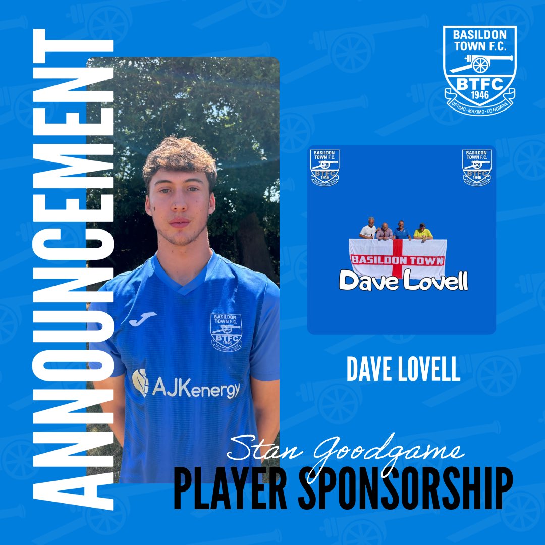 BasTownFC's tweet image. Thank you Dave Lovell for sponsoring Stan Goodgame for the 25/26 season! #UTT 🔵