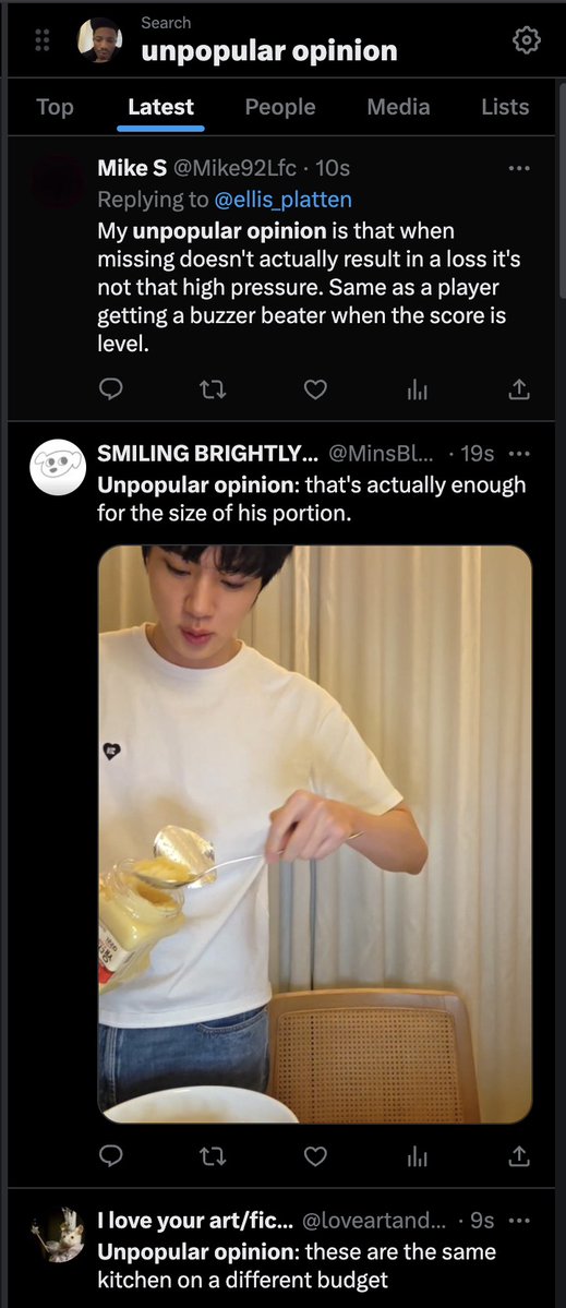 abrayadh's tweet image. Used X pro to search "Unpopular Opinion"
I am blown by the rate at which the Latest post comes with "Unpopular Opinion"
1 - 3 post per 30secs
Are you bullish enough?👀
FP1s24b25msVFnSXt14WUsqp2JCvRimuVUwtmtLGbonk - $Opinion
