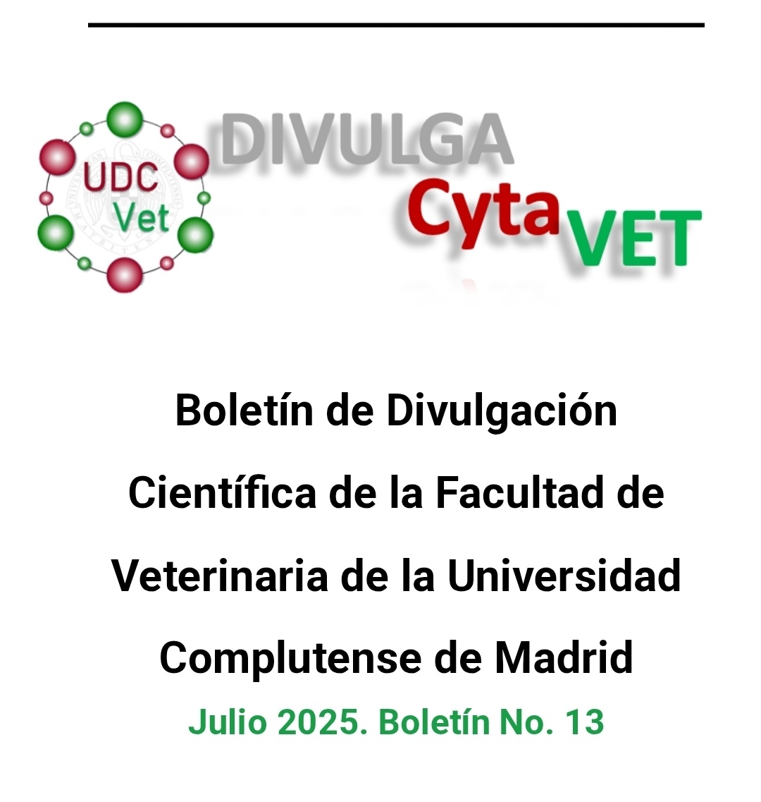 UdcVet's tweet image. 📢📢 Casi de vacaciones? Ya puedes leer el boletín n°13 de #Divulgación Científica de @VeterinariaUCM ✨️
▶️ No te lo pierdas, accede aquí: mailchi.mp/bb988d77c080/u…
✨️Esperamos tus papers, noticias, congresos, etc., (envíar a udcvet@ucm.es) ✨️
#VeterinariaUCMinvestiga
