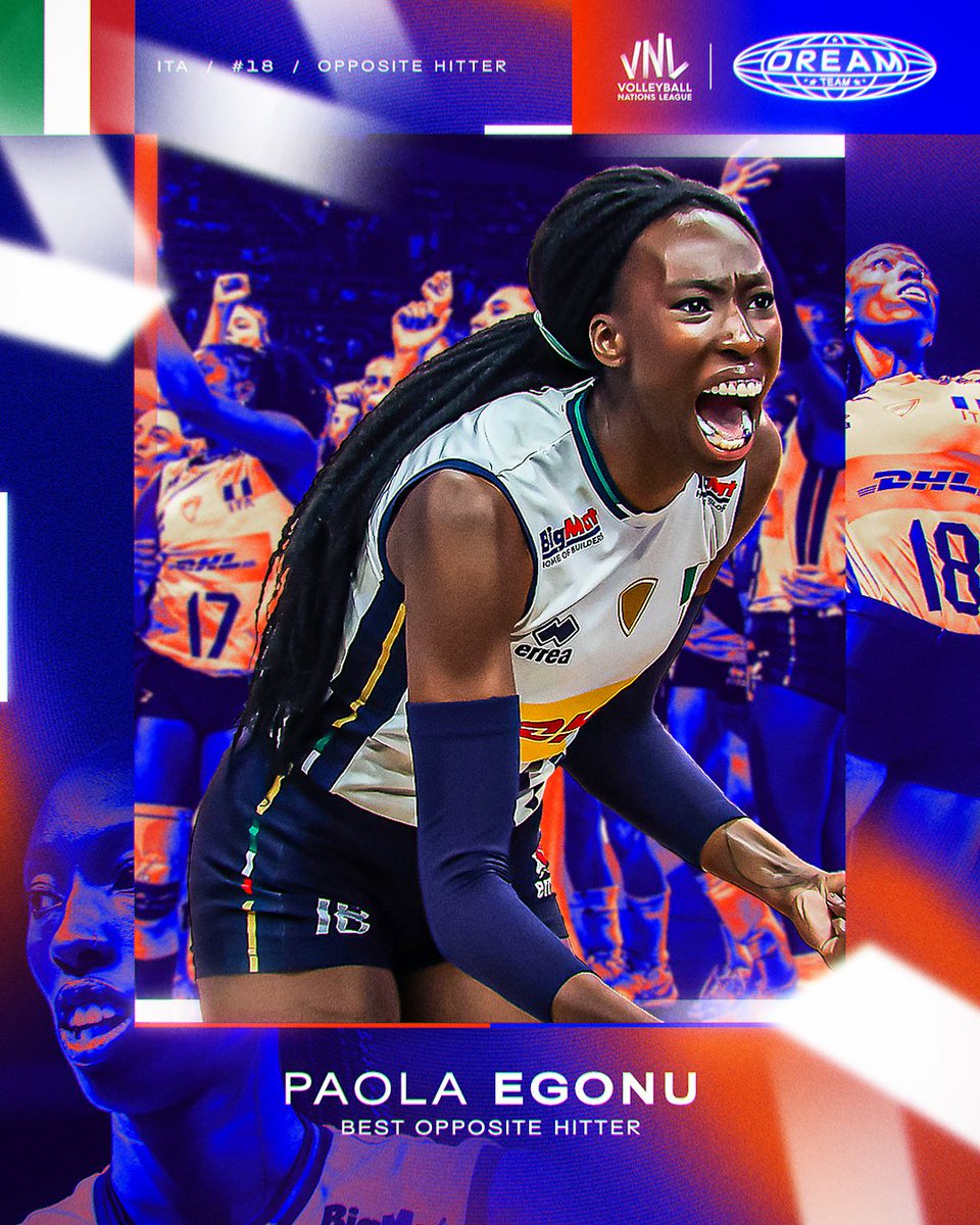 #VNLFinals: PAOLA EGONU, DREAM TEAM OPPOSITE HITTER 🌟 

Once again, she’s delivered a tournament full of power, precision and pure dominance. 💥🇮🇹

Another honor for one of the game’s brightest stars ⭐️

🏐 #BePartOfTheGame #Volleyball #Pallavolo #VNL2025