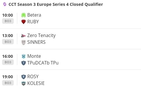 Wiktor Żarnowski (@zarnooo) on Twitter photo Good Morning!🌞
Let's see who is going to take last slots in the Group stage of <a href="/CCT_CS/">Champion of Champions Tour CS2</a> EU S4✌🏽
My predictions:
<a href="/betera_esports/">Betera Esports</a>
<a href="/SINNERS_Esports/">SINNERS Esports</a>
<a href="/Monte_Esports/">MONTE ESPORTS 🇺🇦</a>
KOLESIE
🎙: <a href="/oversiard/">oversiard</a>, <a href="/PopTheCaster/">Vlad "Pop" Popescu</a>
📺 kick.com/cct_cs Good Morning!🌞
Let's see who is going to take last slots in the Group stage of <a href="/CCT_CS/">Champion of Champions Tour CS2</a> EU S4✌🏽
My predictions:
<a href="/betera_esports/">Betera Esports</a>
<a href="/SINNERS_Esports/">SINNERS Esports</a>
<a href="/Monte_Esports/">MONTE ESPORTS 🇺🇦</a>
KOLESIE
🎙: <a href="/oversiard/">oversiard</a>, <a href="/PopTheCaster/">Vlad "Pop" Popescu</a>
📺 kick.com/cct_cs