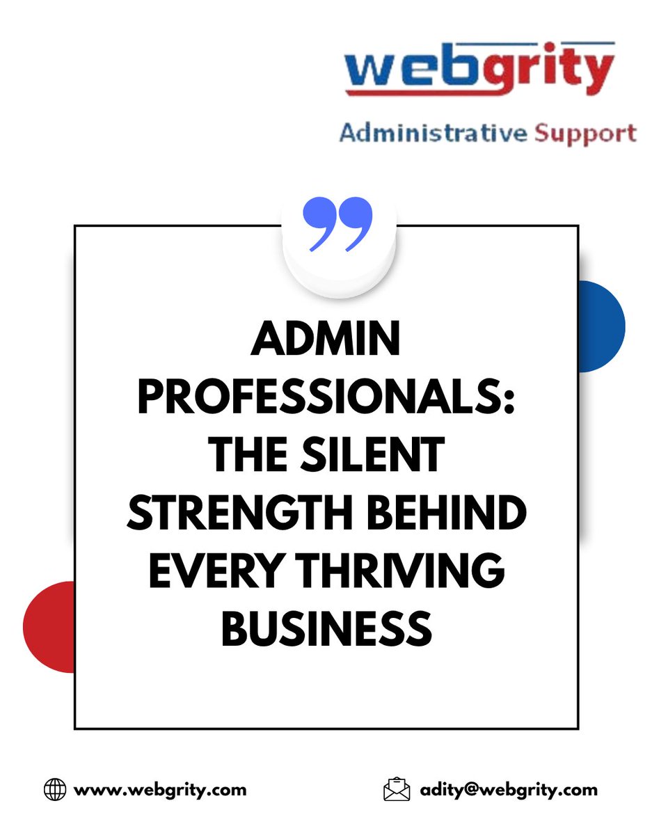 AdminatWebgrity's tweet image. Great admin support turns chaos into clarity and pressure into performance. 🧠📈
.
.
.
#SupportThatMatters
#AdminSupport
#AdministrativeSupport
#VirtualAssistant
#OfficeSupport
#ExecutiveAssistant
#BusinessSupport
#AdminLife