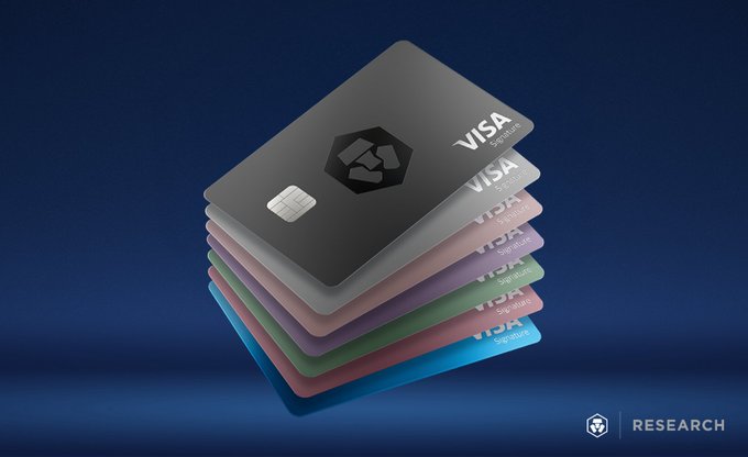 Stack of colorful Visa-branded crypto credit cards