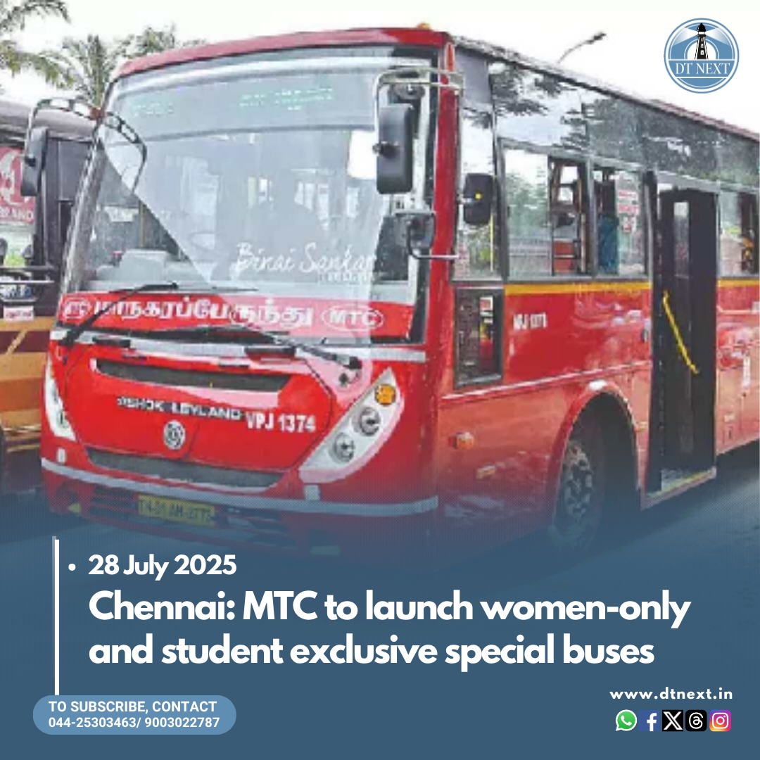 dt_next's tweet image. The #Chennai Metropolitan Transport Corporation (#MTC) will ply 50 women-only special #buses on routes with high female passenger traffic, and exclusive buses for #students on routes serving educational institutions.

dtnext.in/news/chennai/c…

#DTNext #ChennaiBus #WomenOnly