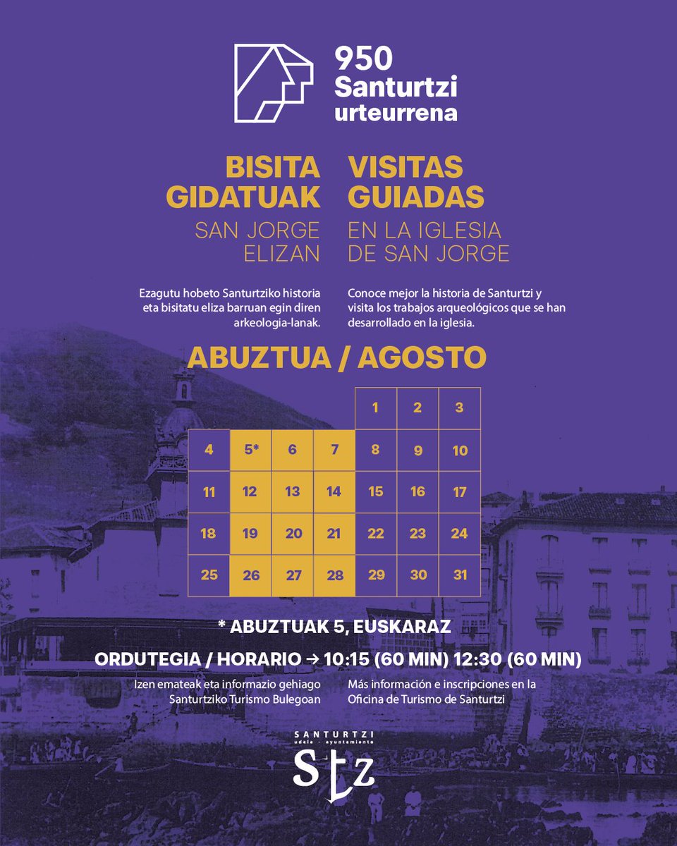 (Eusk) ⛪ Santurtziko Udalak San Jorge elizara egiten ari diren bisita gidatuekin jarraituko du abuztuan.
----------
(Cast) ⛪ El Ayuntamiento de Santurtzi continuará en agosto con las visitas guiadas a la Iglesia de San Jorge.