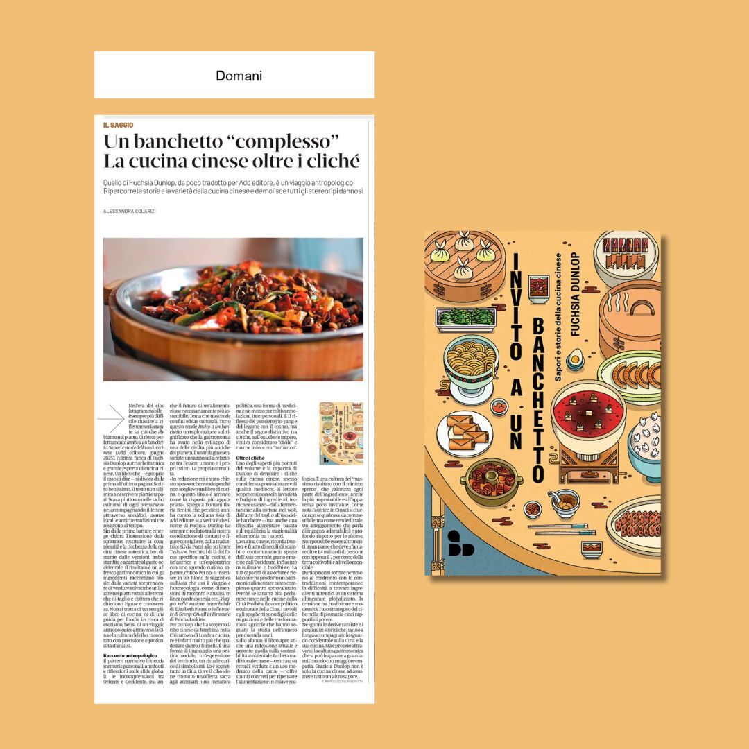 Oggi su <a href="/Domani/">DOMANI</a> si parla di "Invito a un banchetto" di <a href="/fuchsiadunlop/">Fuchsia Dunlop</a>. 🍜

Scopri qui il libro: addeditore.it/catalogo/fuchs…