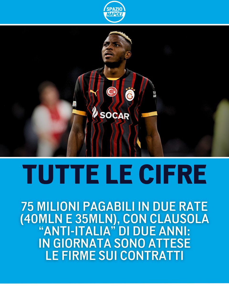 Spazio_Napoli's tweet image. 🚨 Ci siamo per il passaggio di Victor Osimhen al Galatasaray❗🔜⌛
Come riportato da Gianluca Di Marzio, tutti gli accordi contrattuali sono stati raggiunti, dunque anche gli ultimi dettagli sono stati sistemati ✅
In giornata sono attese anche le firme e l'ufficialità del…