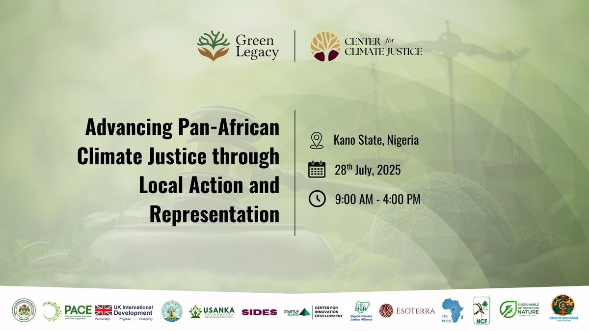 Certa Foundation (@certafoundation) on Twitter photo 🌍Live from Kano State, Nigeria!
<a href="/GreenLegacyNG/">Green Legacy Nigeria</a> in partnership with the <a href="/CCJ_Certa/">Center for Climate Justice</a> at Certa Foundation & other key allies, are hosting a landmark event themed “Advancing Pan-African Climate Justice through Local Action & Representation”
Stay tuned for live tweets on <a href="/CCJ_Certa/">Center for Climate Justice</a> 🌍Live from Kano State, Nigeria!
<a href="/GreenLegacyNG/">Green Legacy Nigeria</a> in partnership with the <a href="/CCJ_Certa/">Center for Climate Justice</a> at Certa Foundation & other key allies, are hosting a landmark event themed “Advancing Pan-African Climate Justice through Local Action & Representation”
Stay tuned for live tweets on <a href="/CCJ_Certa/">Center for Climate Justice</a>