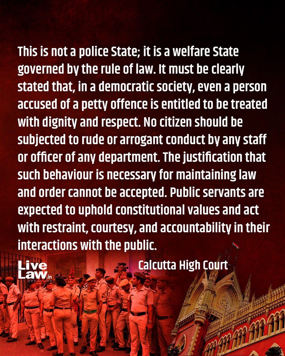 Live Law (@livelawindia) on Twitter photo In a case concerning the unauthorised seizure of the driving license of a practising advocate by a traffic sergeant, the court has issued caution to the police officer who allegedly misbehaved with the petitioner.
#CalcuttaHC <a href="/KPTrafficDept/">Kolkata Traffic Police</a>
Read: livelaw.in/high-court/cal… In a case concerning the unauthorised seizure of the driving license of a practising advocate by a traffic sergeant, the court has issued caution to the police officer who allegedly misbehaved with the petitioner.
#CalcuttaHC <a href="/KPTrafficDept/">Kolkata Traffic Police</a>
Read: livelaw.in/high-court/cal…
