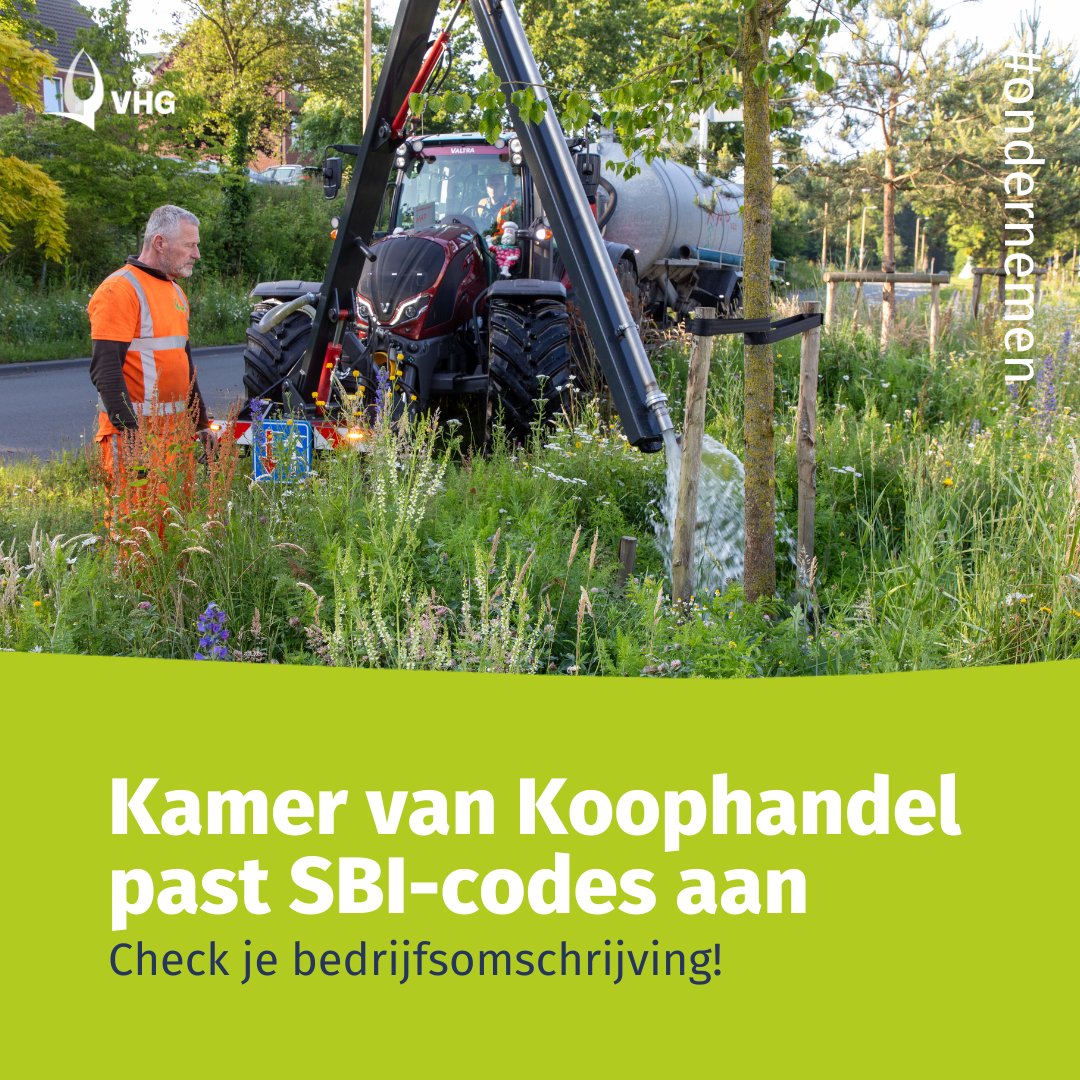 Op 6 &amp; 7 september vernieuwt de KvK de SBI-codes in het Handelsregister.
De nieuwe code wordt bepaald op basis van je bedrijfsomschrijving.
Check 'm op tijd en voorkom verrassingen. VHG helpt je erbij: vhg.org/ondernemer/ond… #groenprofessional #SBIcode #kvk #ondernemen #vhg