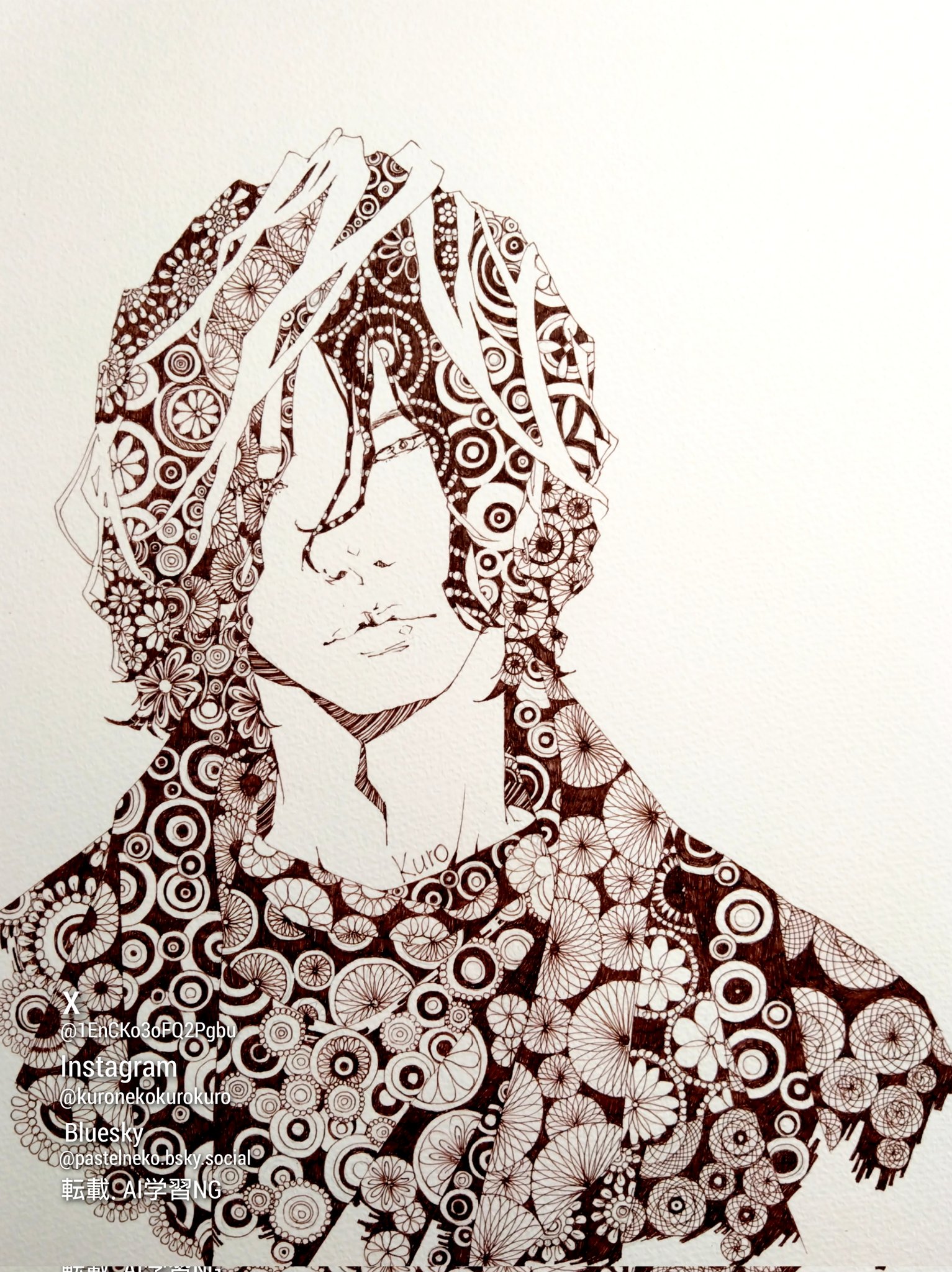 ペン画　ボールペン画　\"どこみてるの？\" mqdefault.jpg