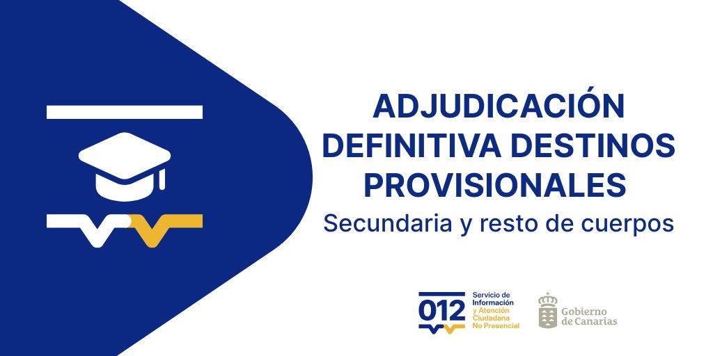 012Gobcan (@012gobcan) on Twitter photo 📢 Publicada la adjudicación provisional de destinos provisionales de secundaria y resto de cuerpos para el curso 2025/2026 👉 gobiernodecanarias.org/educacion/web/…
📞 Si necesitas ayuda, llámanos al 012 / 922 470 012 / 928 301 012
#012GobCan #EducaciónCanarias #Secundaria <a href="/EducacionGobC/">Educación Gobcan</a> 📢 Publicada la adjudicación provisional de destinos provisionales de secundaria y resto de cuerpos para el curso 2025/2026 👉 gobiernodecanarias.org/educacion/web/…
📞 Si necesitas ayuda, llámanos al 012 / 922 470 012 / 928 301 012
#012GobCan #EducaciónCanarias #Secundaria <a href="/EducacionGobC/">Educación Gobcan</a>