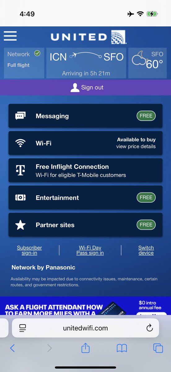 danyay's tweet image. Confession:
For years, you could get free WiFi on United if you had T-Mobile. This option only showed up on mobile, but if you resized a desktop window small enough you’d see it.
But I didn’t have T Mobile. However, they didn’t check ownership - I would wardial phone numbers…