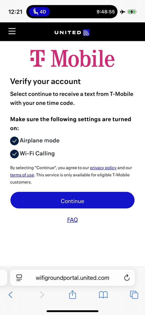 danyay's tweet image. Confession:
For years, you could get free WiFi on United if you had T-Mobile. This option only showed up on mobile, but if you resized a desktop window small enough you’d see it.
But I didn’t have T Mobile. However, they didn’t check ownership - I would wardial phone numbers…