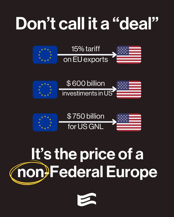 The European Federalists <a href="/federalists/">European Federalists</a> claim that a united federal Europe would have reached a much better deal.
Our internal national competitions and diverging interests undermine our negotiating power.

We🇪🇺 can do better united.