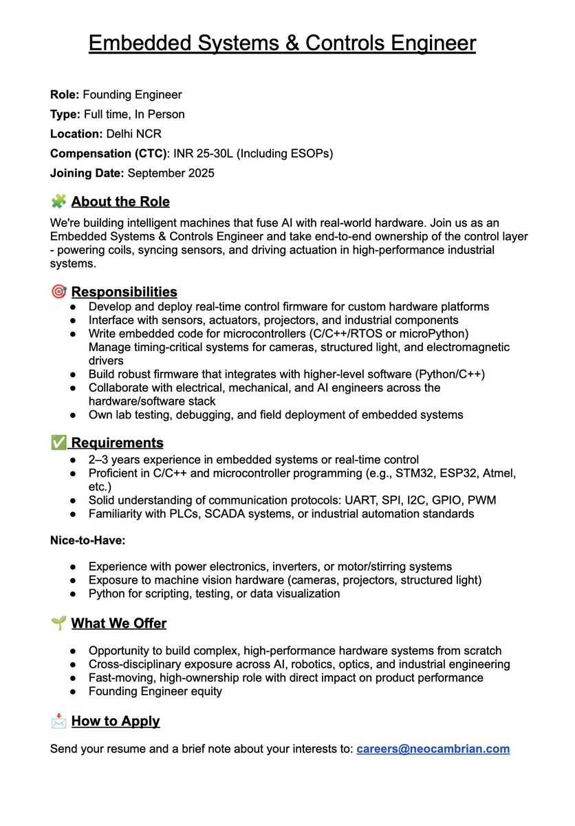 kukreja_abhinav's tweet image. Will double headcount in the next couple months!
If you're cracked at building hardware and want to work at an early stage startup building at the intersection of AI & manufacturing, we should talk!
Next two roles: