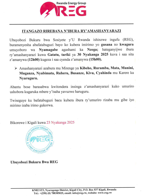 reg_rwanda's tweet photo. #Power_Outage_Alert
On 30th July, 2025 there is a planned power outage in
@NyaruguruDistr .
Please plan accordingly to avoid interruption.
#Ibura_Ryumuriro
Tariki ya 30/07/2025 hateganyijwe ibura ry'umuriro mu bice bya @NyaruguruDistr .
Murakoze. https://t.co/bO5YHzMLlT