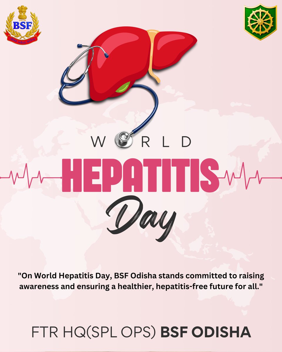 BSFODISHA's tweet image. 🇮🇳 On #WorldHepatitisDay, Ftr HQ,BSF,Odisha raises awareness about the silent epidemic.304 million people globally live with hepatitis B & C. Let's break the silence & work towards prevention, testing & treatment.Together, we can eliminate hepatitis! #HealthyLiver
#BSF
#BSFOdisha
