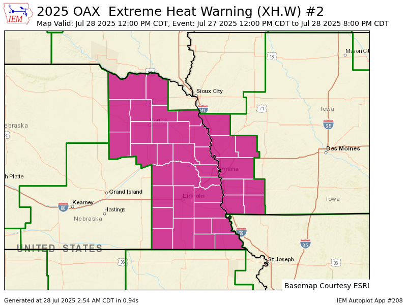 iembot_oax's tweet image. OAX continues Extreme Heat Warning valid at Jul 28, 12:00 PM CDT for Shelby [IA] and Gage, Jefferson, Pawnee, Saline [NE] till Jul 28, 8:00 PM CDT mesonet.agron.iastate.edu/vtec/f/2025-O-…