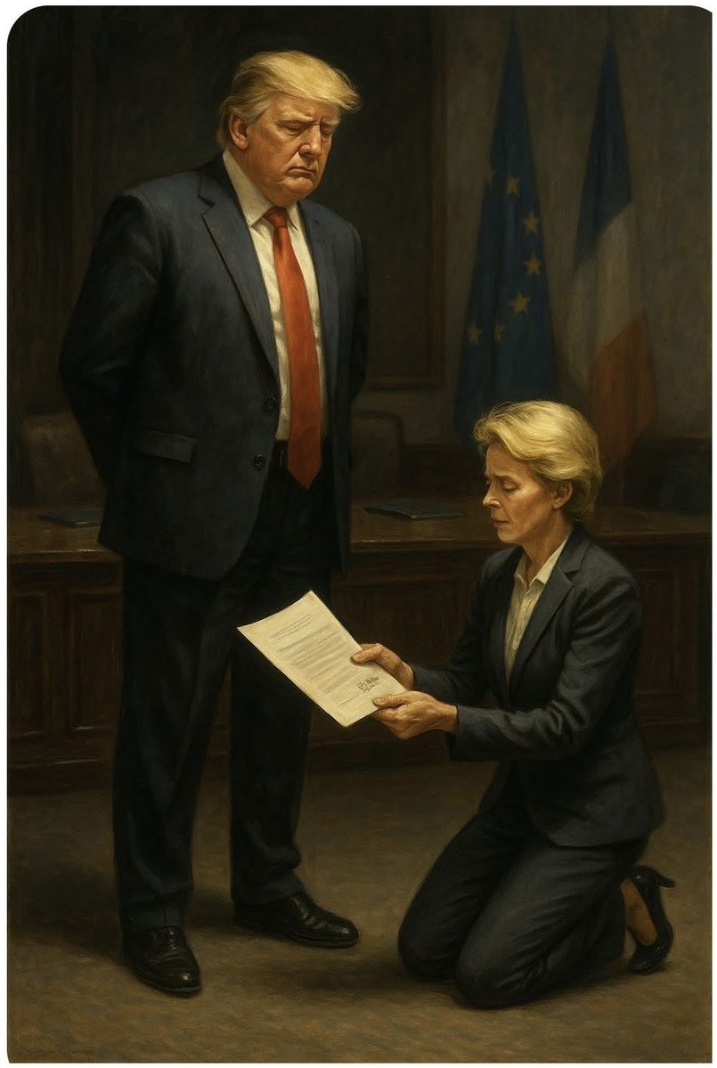NikoSimon_1's tweet image. Așa a negociat SCurSULA cu Trump,… în genunchi !
I-a dat șpagă de supraviețuire-n funcția de la Comisie, pe cârca europenilor! Au dus ei fake-urile de pandemie si războiul piticului drogat,.. ce mai contează incă o povară in plus - duce “măgarul” !
(Foto preluata de la C.D.)