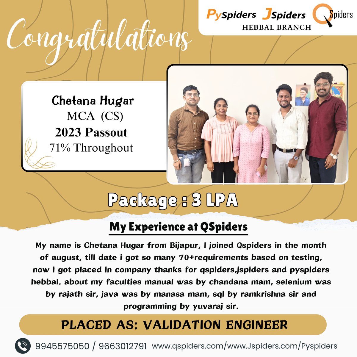 QspidersHebbal's tweet image. Congratulations to Chetana Hugar on securing a position as a Validation Engineer through Qspiders Hebbal! Your hard work and dedication have truly paid off. 🌟 Keep reaching for the stars! #CareerSuccess #ValidationEngineer #Qspiders