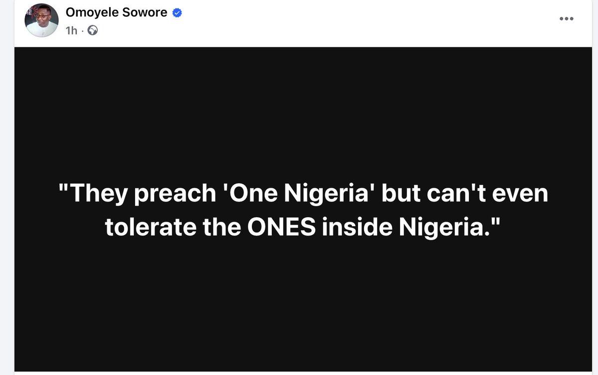 YeleSowore's tweet image. They preach 'One Nigeria' but can't even tolerate the ONES inside Nigeria.