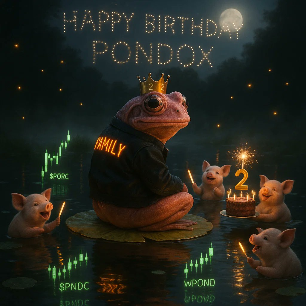 BoredElon0x's tweet image. 🎂 2 Years of Pond0x. Still no roadmap. Still no mercy.

We didn’t launch a product, we launched a movement.

$PNDC
$PORK
$wPOND

The swamp got deeper. The frogs got stronger.

Happy Birthday to the most ungovernable protocol in the game. 🐸🚀

#Pond0x #PNDC #PORK #wPOND