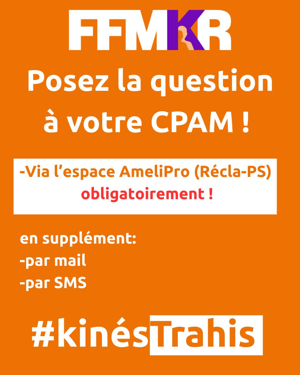 Les CPAM craquent. Parfait.
Continuez la Question KON

Chaque jour, la question est en story Facebook et Instagram : copiez-la et envoyez-la via Ameli Pro.

La pression monte. Ne lâchez rien 👊
#FFMKRcCLAIR #QuestionKON #KinéMobilisé #KinéTrahis