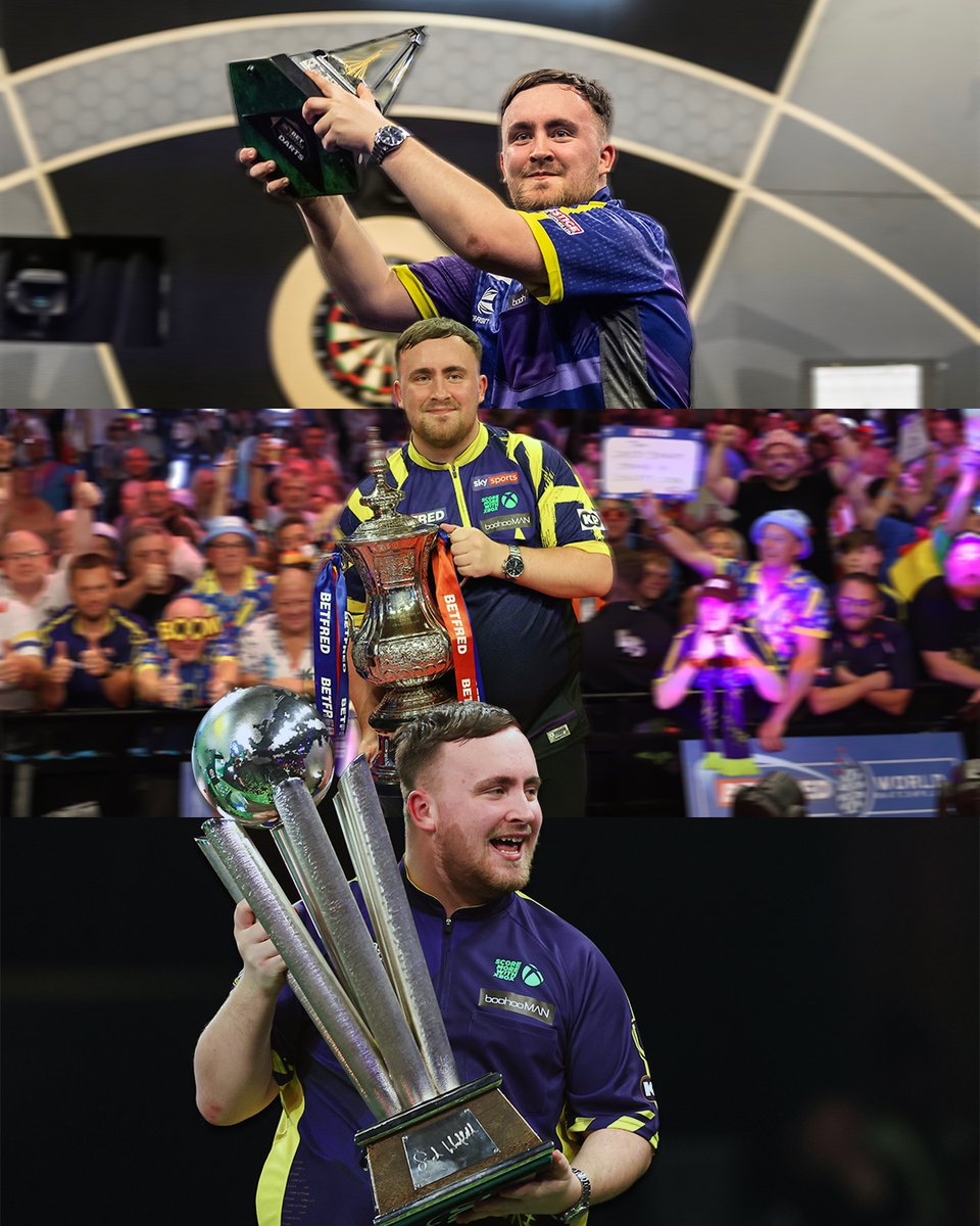 🏆 Premier League ✅
🏆 World Championship ✅
🏆 World Matchplay ✅

👑 Triple Crown ✅

180 records smashed in each of them, youngest ever winner to boot.

And he's not done yet.

#TeamTarget