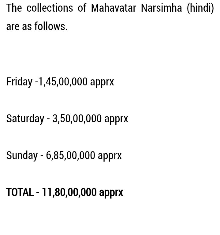 #Saiyaraa 2nd Sunday collection 
29 cr
Total 246 cr net
#MahavatarNarsimha is a huge hit in India 
Sunday 7 cr