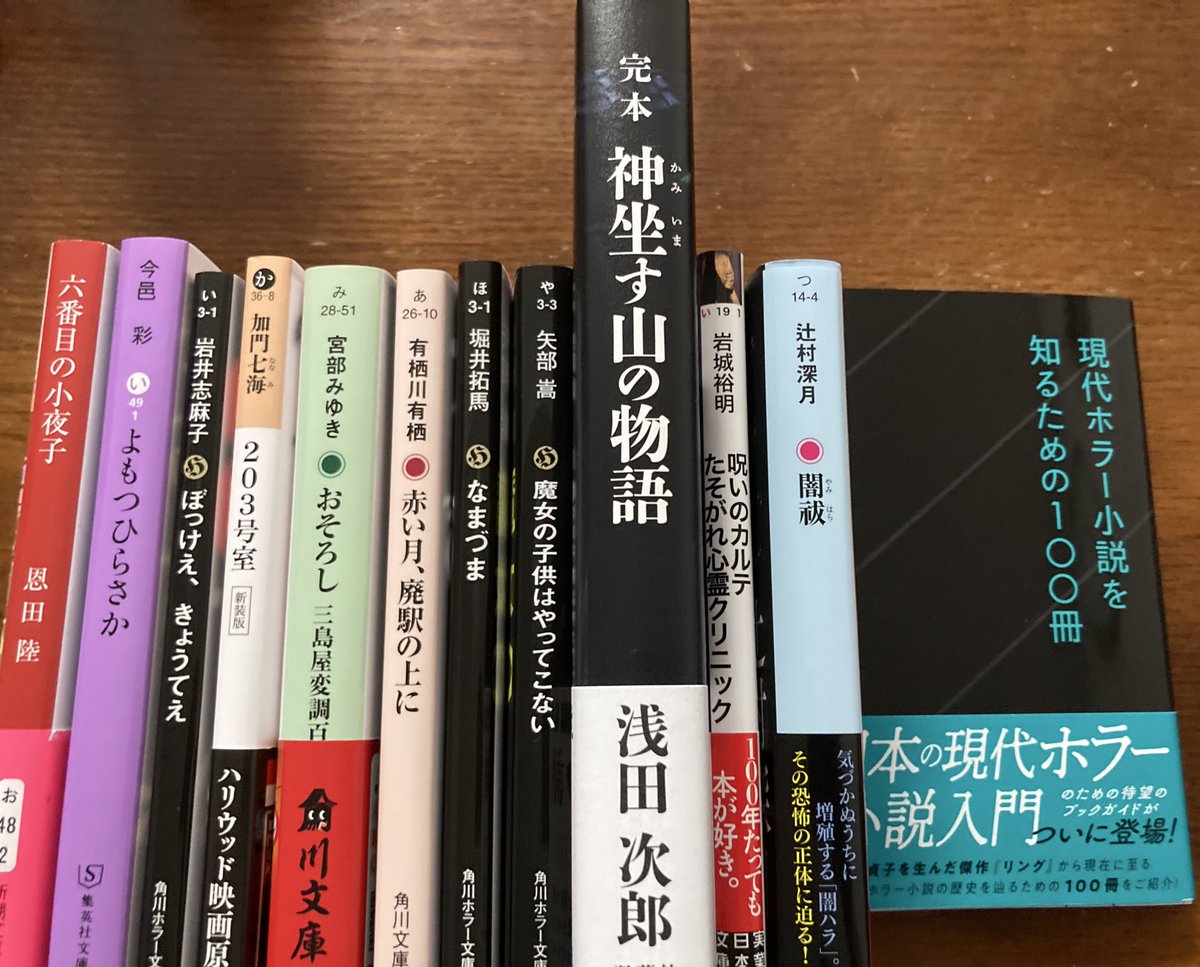 tatsumi2017's tweet image. 9月の読書日記のために『現代ホラー小説を知るための100冊』の未読作(55冊)を少しでも読む企画をやろうと思って、新刊で買えるものを色々探してみた。恩田さん、宮部さん、有栖川さんは私欲による再読。夏だし読み返したいよねえ。あとは勉強したいという思いで挑みます。……根が怖がりなんです、私。