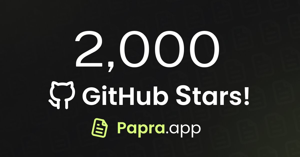 Papra just crossed 2,000 stars on GitHub! 🚀

Huge thanks to everyone for the love and support 🫶

#opensource #foss #buildinpublic
