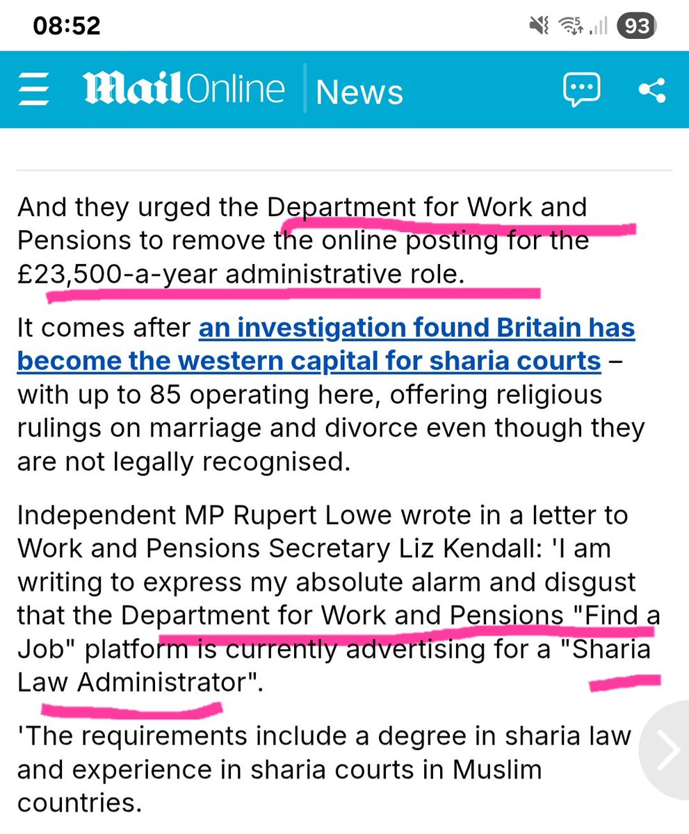 day156324's tweet image. DailyFail jumps on board the push hate & Lies for Clicks grift by pushing the Sharia Courts Lie 😲