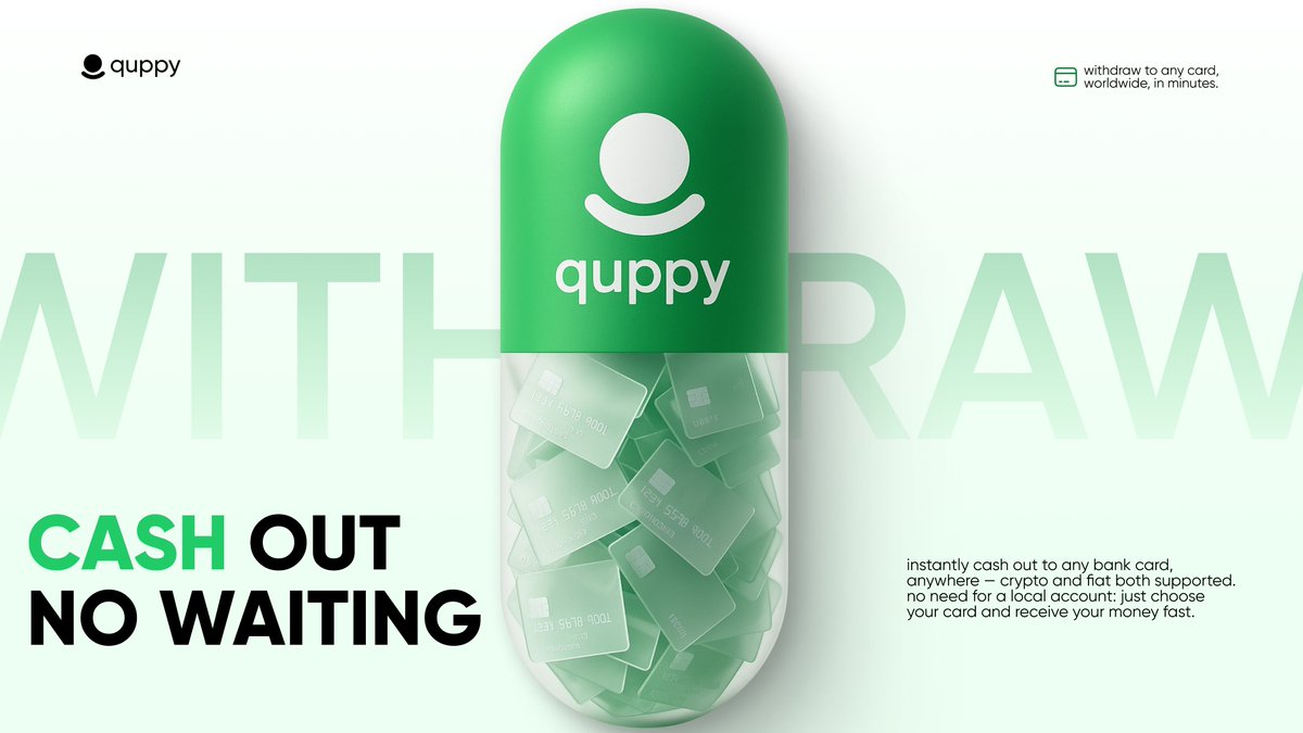 Quppy lets you cash out to any bank card — crypto or fiat, worldwide, no hoops.
Money where you want it, when you want it.
Try withdrawals in-app now 💳⚡️
quppy.com