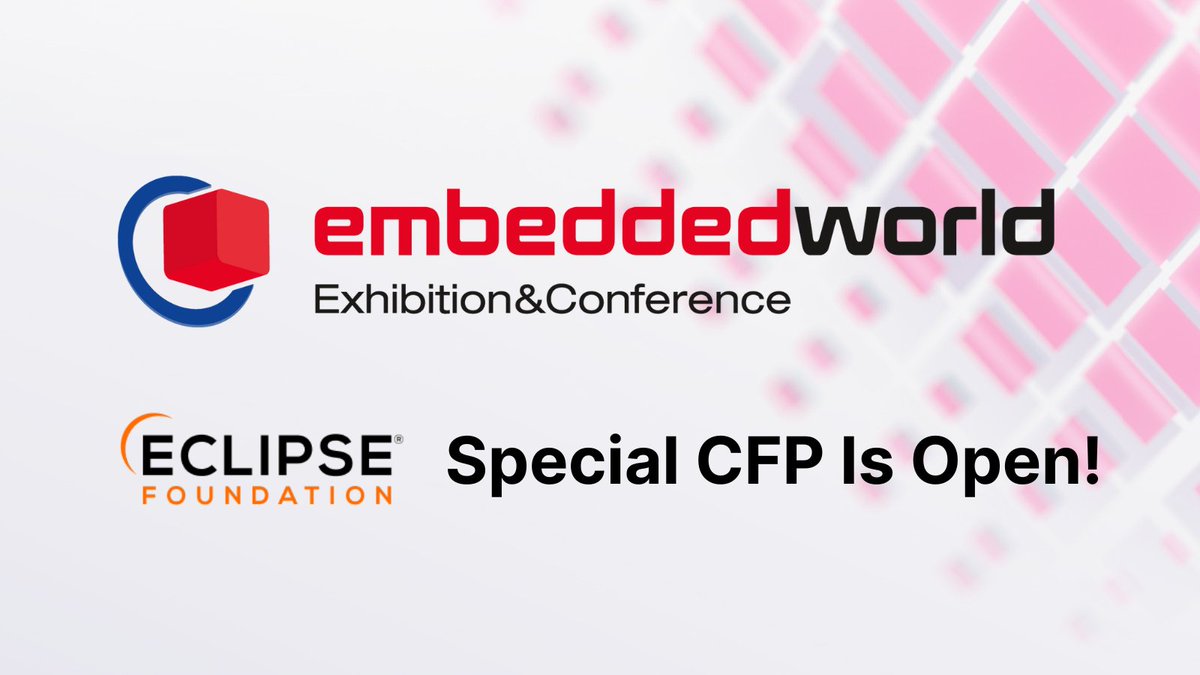 EclipseFdn's tweet image. With the Eclipse Foundation Call for Proposals at Embedded World 2026, we’re looking for presentations on #EclipseThreadX solutions, #opensource hardware, safety critical systems and open source, and @SDVeclipse.
 
📣 Submit your proposal today! hubs.la/Q03yNbM40…