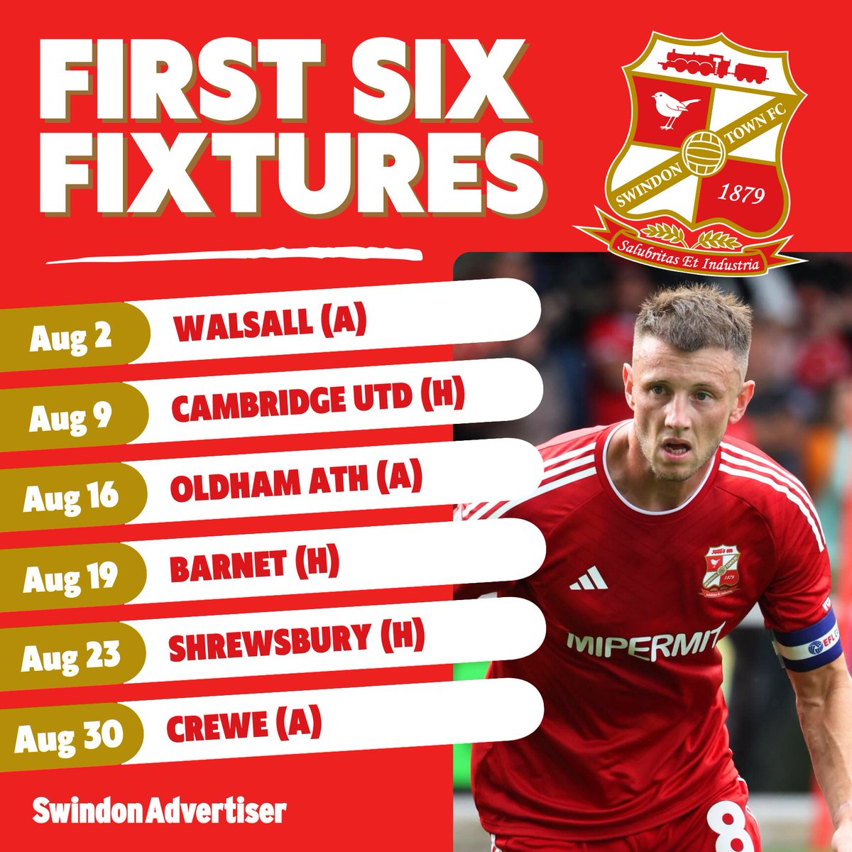 AdverSport's tweet image. It all starts again this weekend at Walsall
How will Swindon do in the first month of the campaign? #STFC