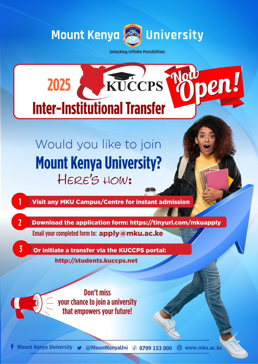 MountKenyaUni's tweet image. Don't miss your chance to join a university that empowers your future!
#UnlockwithMKU
#MKUIntake